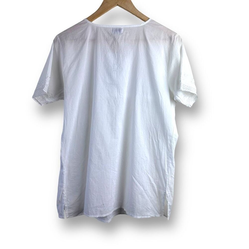 CC Chic Connection Women's‎ L Short Sleeve Embroidered Top White Cotton Coastal - Picture 2 of 11